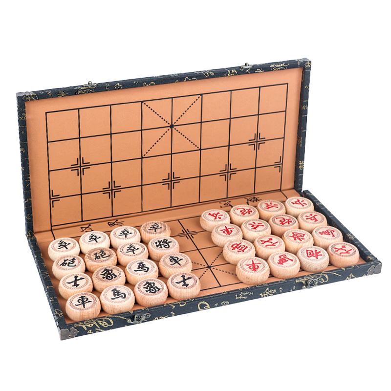 Miaoji Chinese Chess Set Large Size No.60 Beech Wood Chinese Chess Pieces Leather Chessboard Camping MJ8653