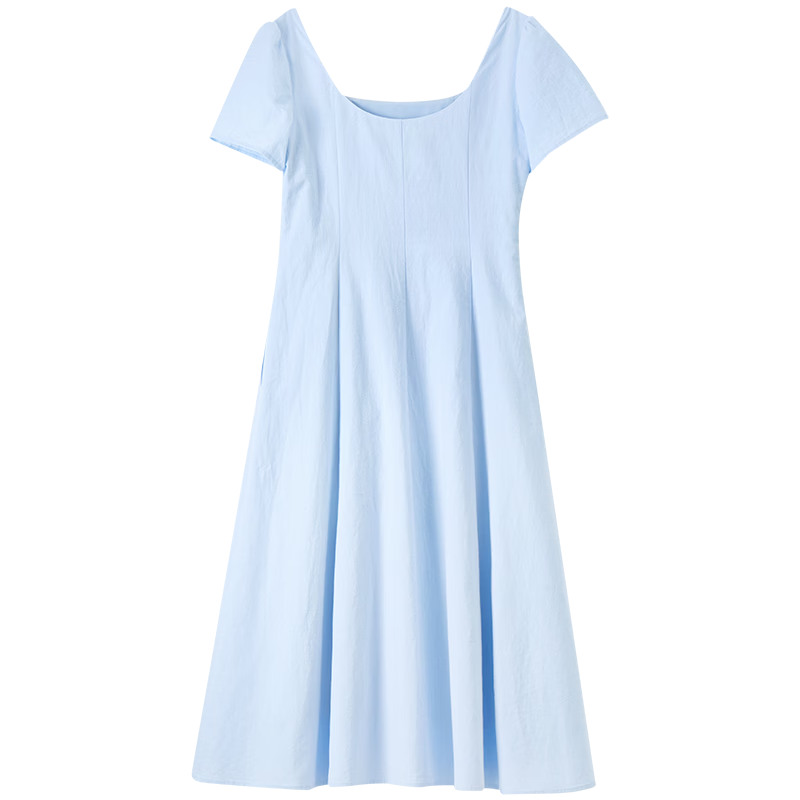 Shangdu Bila 100% Cotton A-Line Dress Women Summer Slim Waist Spaghetti Strap Square Neck Casual Mid-Length Dress