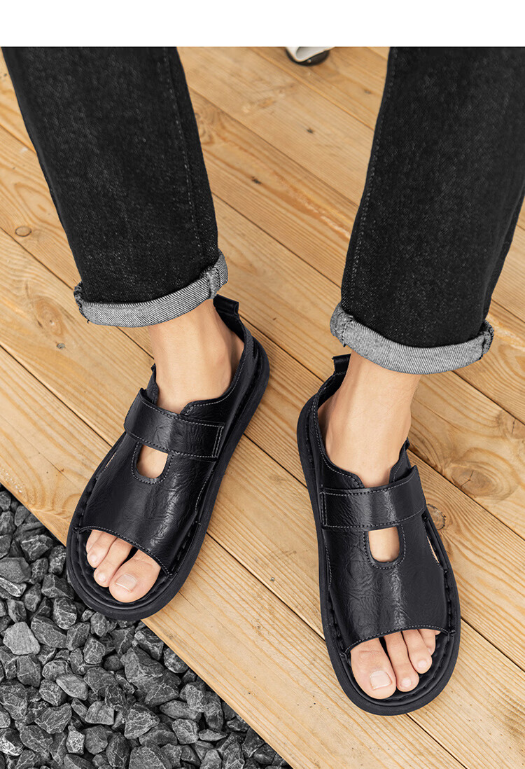 G.N.Shi Jia Leather Sandals for Men, Summer New Style Soft-Soled Breathable Beach Shoes, Dual-Use Casual Slippers, Versatile Commuter Driving Shoes 15