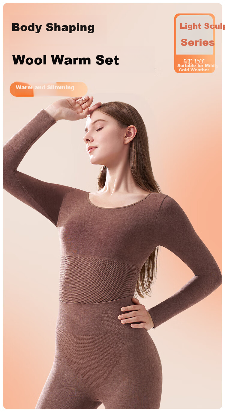 Ordifen Women's Thermal Wool Warm Set Autumn Shirt and Pants Slim Fit High Waist Cotton Wool Base Layer Winter 1