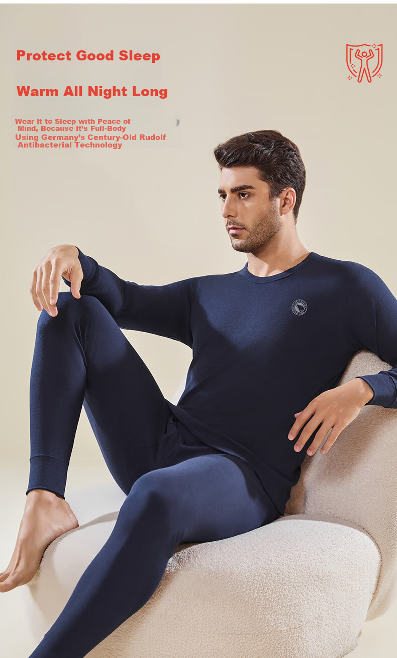 SEPTWOLVES Men's 100% Cotton Antibacterial Thermal Underwear Set, Cotton Long Johns and Shirt 13
