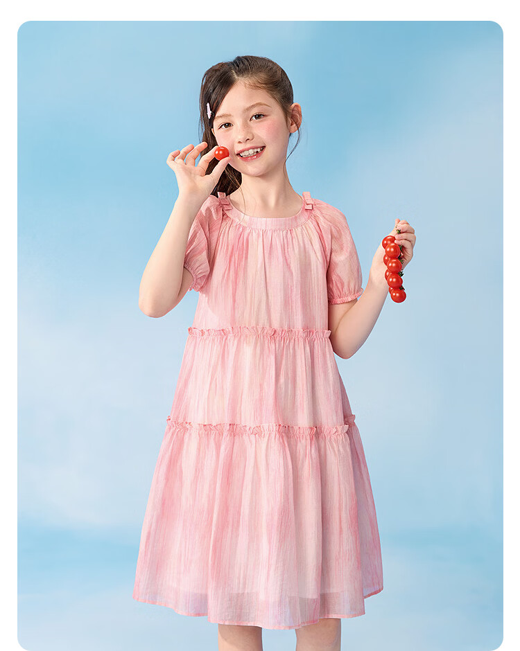 Balabala Kids Dress Girls' Dress 2026 Summer New Big Kids Puff Sleeve Princess A-line Sweet Dress 20