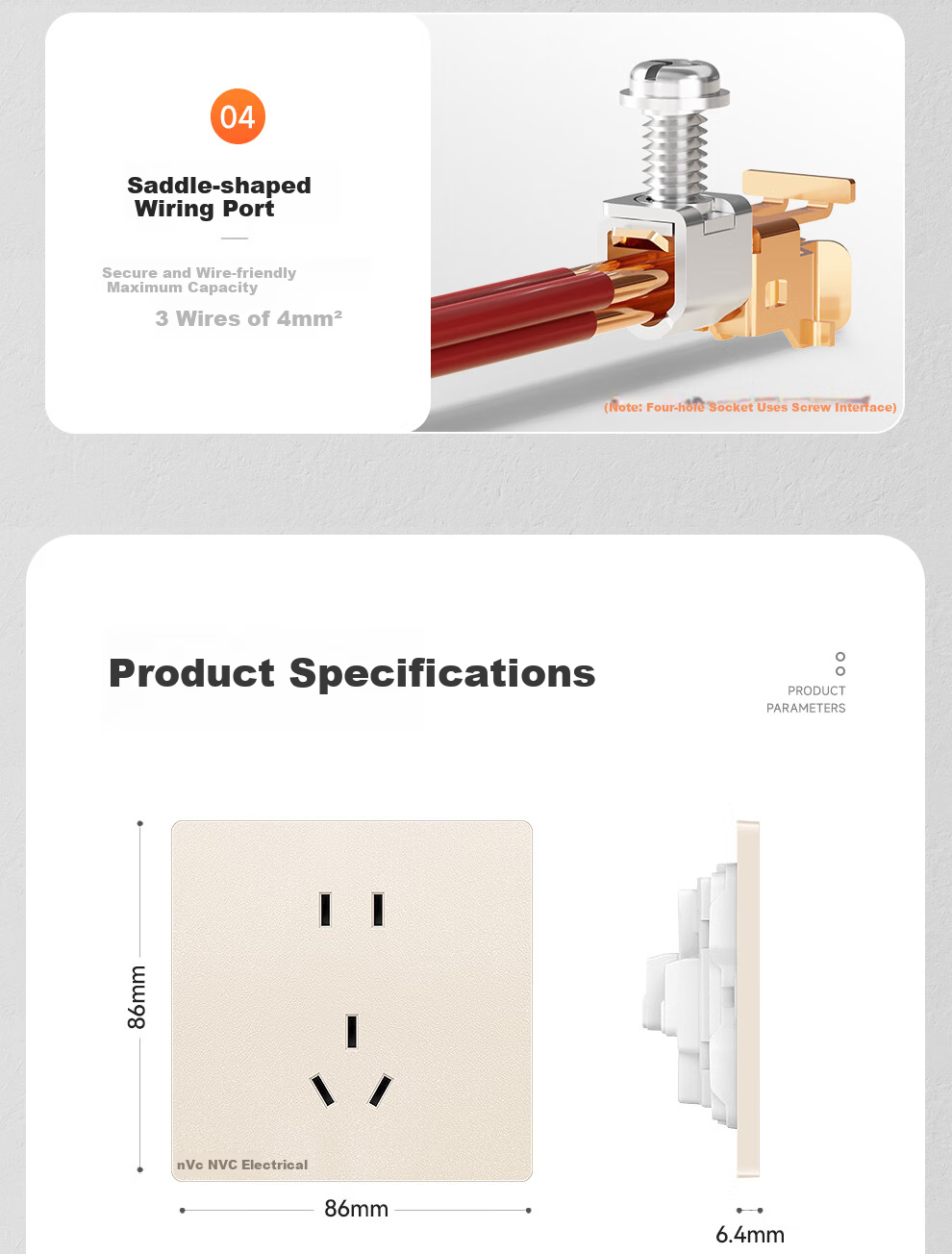 NVC Lighting Switch Socket Cream Style Ultra-thin Large Panel Double Control Two-gang 86 Type Switch Panel N29 Crescent Yellow 18