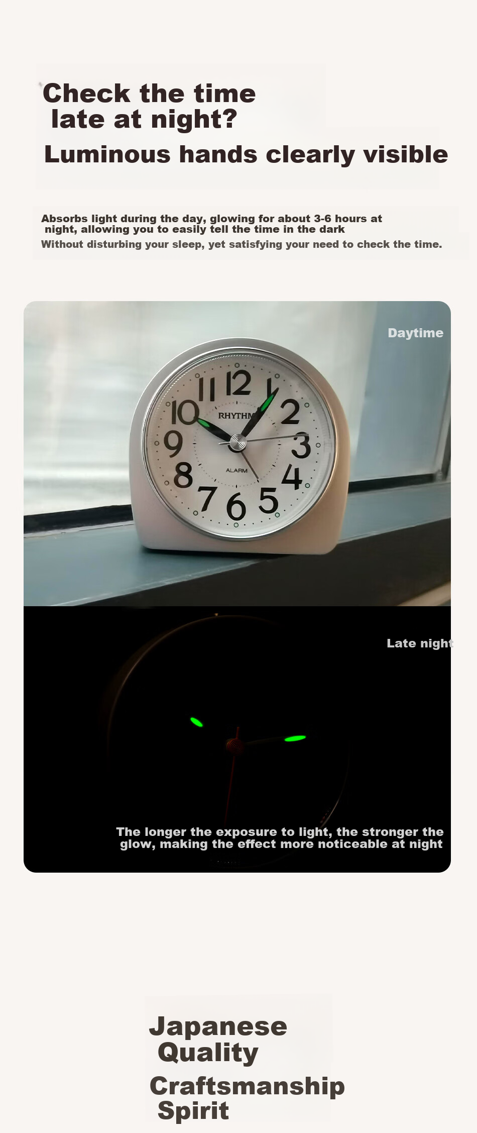 RHYTHM Cute Student Night Light Alarm Clock for High School, Middle School, and Elementary Students, Simple and Practical Wake-Up Device, Loud Alarm for Boys, Back to School Season 9