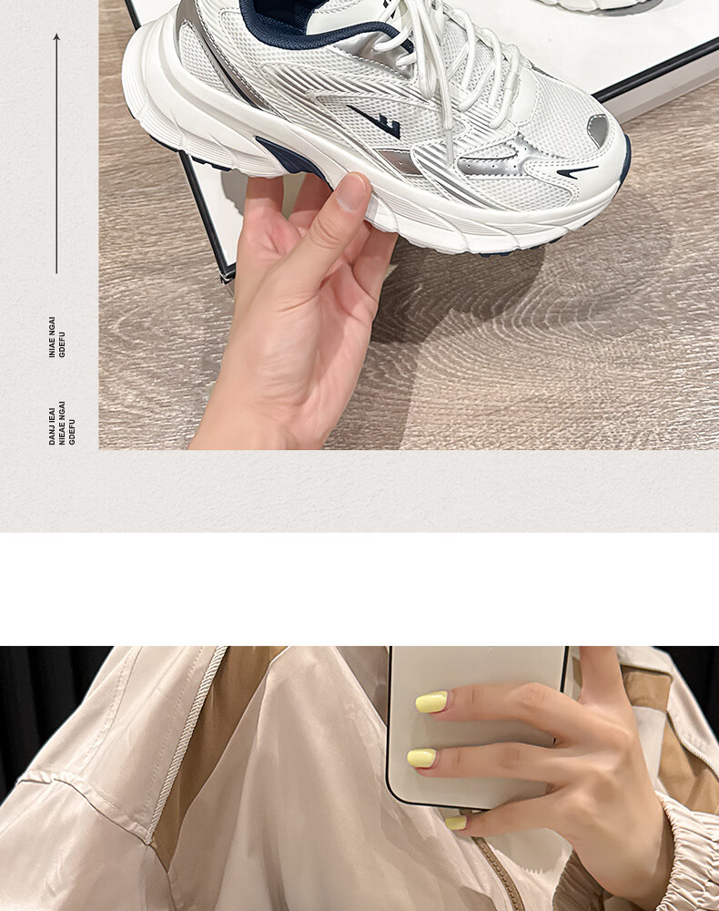 Warrior Official Women's Shoes 2026 Summer Mesh Sneakers Women's Dad Shoes Height Increasing Casual Shoes White Deep Blue Size 35 12