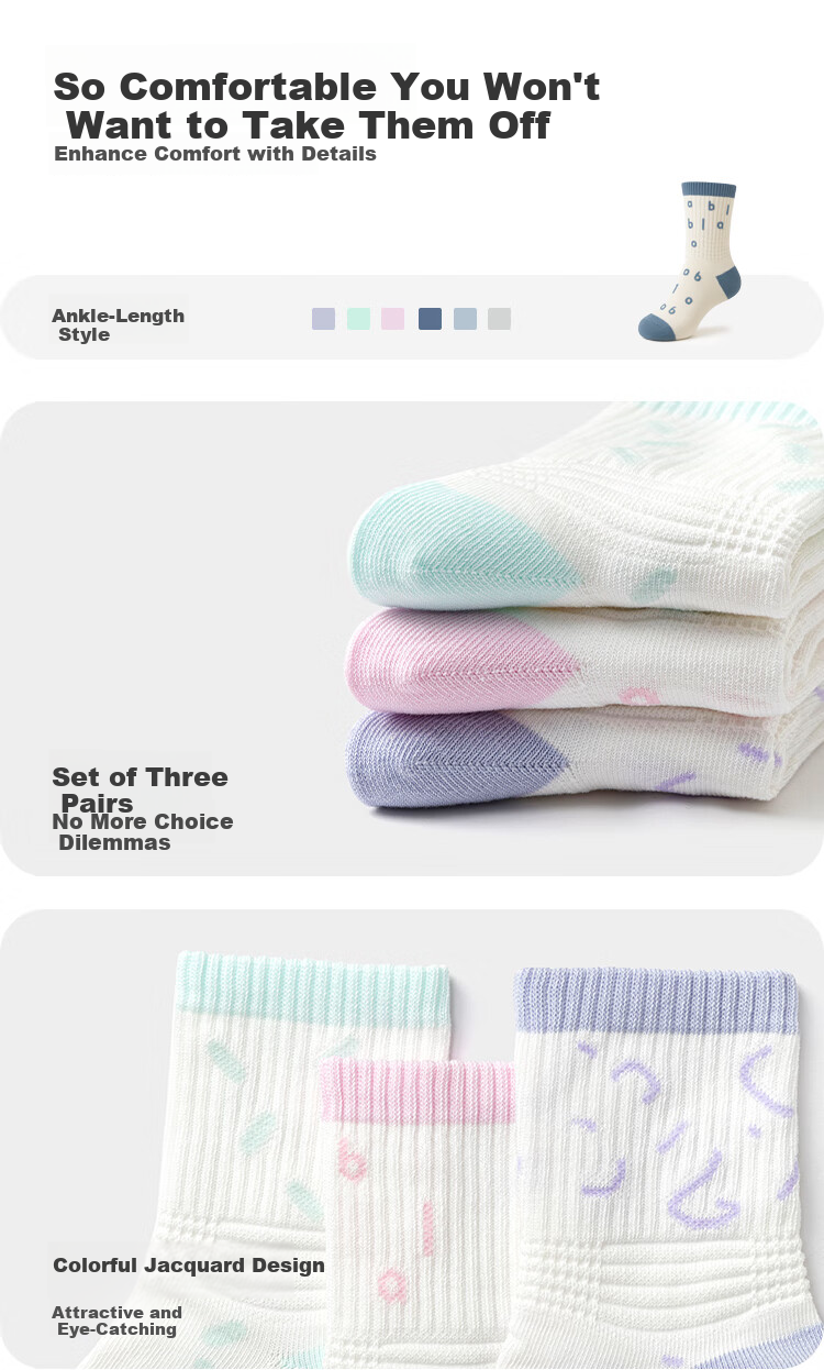 BALABALA balaOne Kids Cotton Autumn Mid-Calf Socks Antibacterial Deodorant 3-Pack 208325172204 8