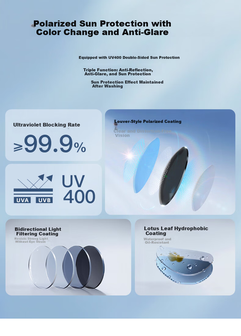 Jiaboli Ultra-Light Photochromic Polarized Sunglasses Driving Glasses Unisex Day and Night Use UV Protection 3