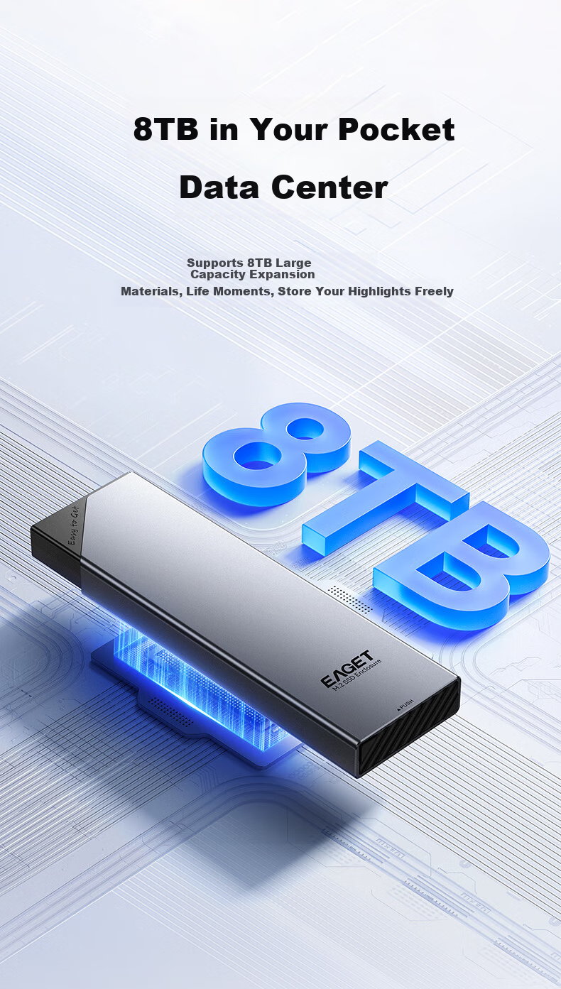 Eaget M.2 NVMe Single Protocol 10Gbps SSD Enclosure Type-C USB 3.2 External Hard Drive Case for Laptop Apple 15 External SSD Enclosure 5