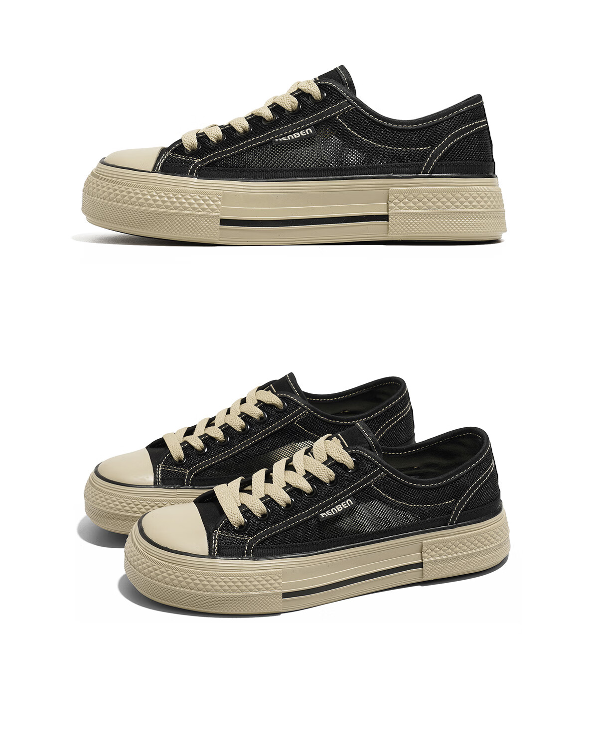 Renben Official Website Women's Casual Beige Mesh Canvas Sneakers Summer New Style Size 38 13