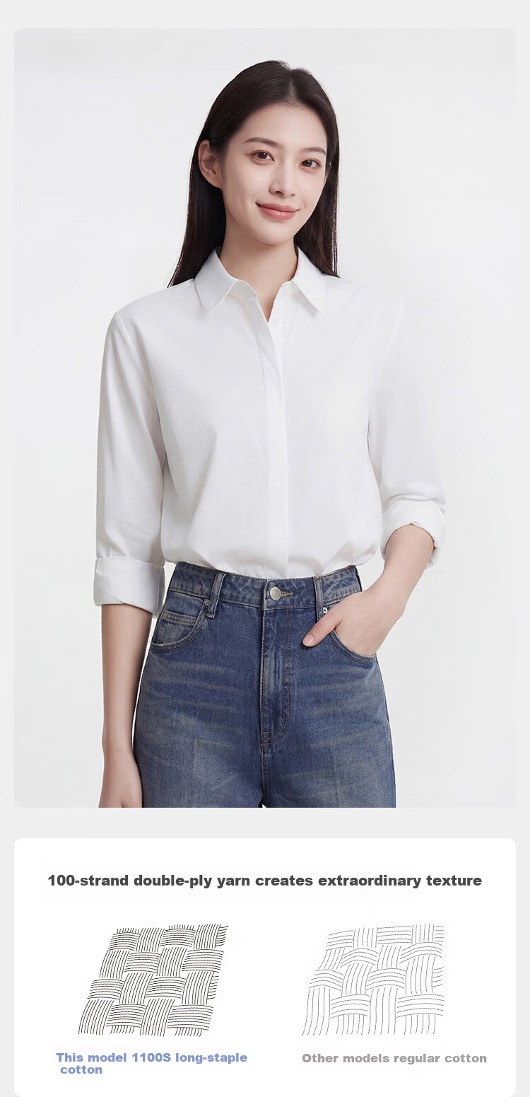 JD Jingzao 100-Count Cotton Women's White Long Sleeve Business Shirt Spring New White Long Sleeve L 6