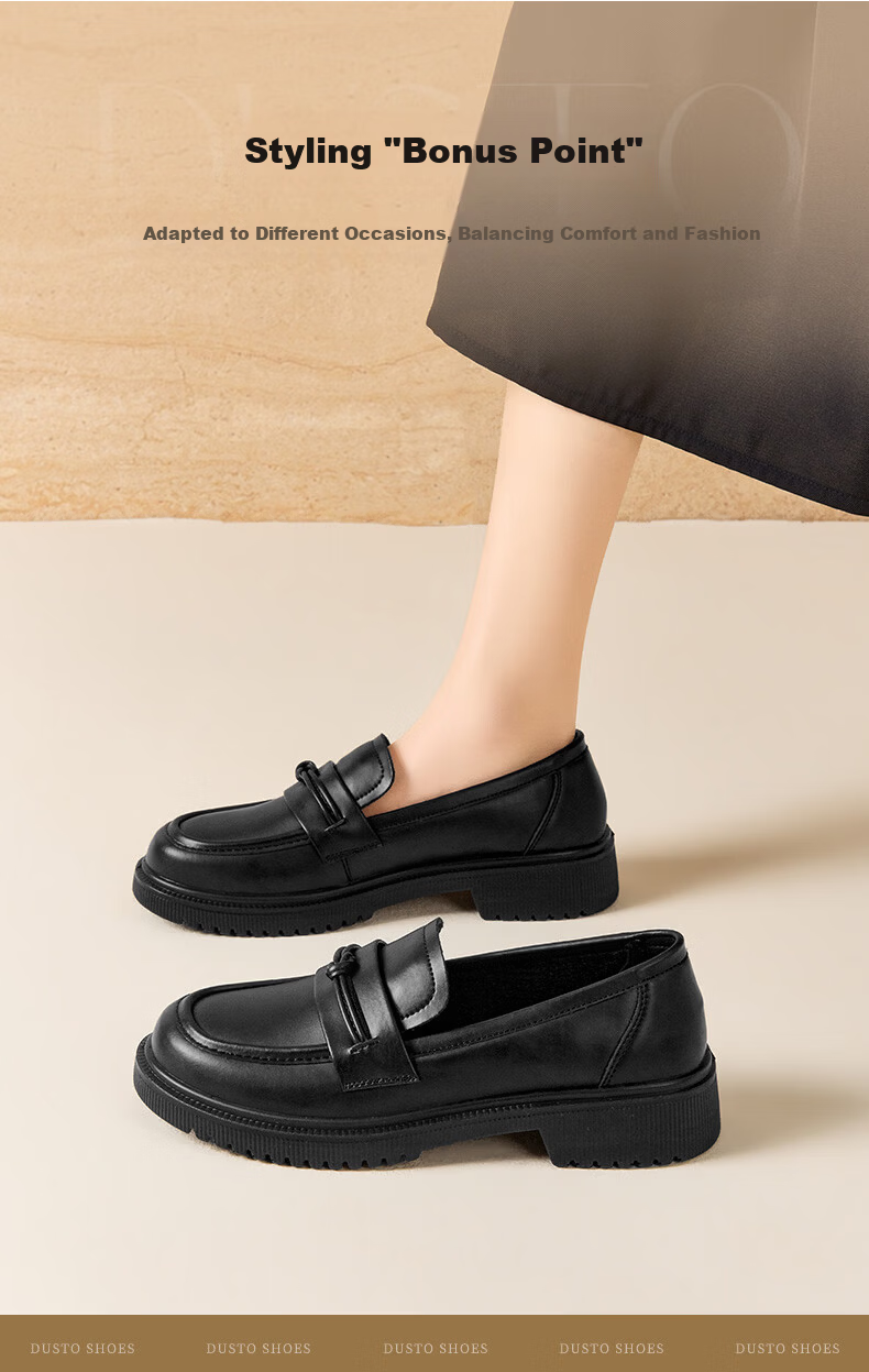 Dustodusto Women's Fashion Leather Shoes 2026 Spring New British Style Loafers Round Toe Lightweight Soft Sole Single Shoes 8