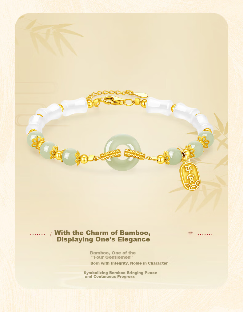 Lao Feng Xiang Bamboo You Peace Silver Bracelet Women's Hetian Jade Peace Buckle Bracelet Birthday Anniversary Gift for Wife and Mom 4