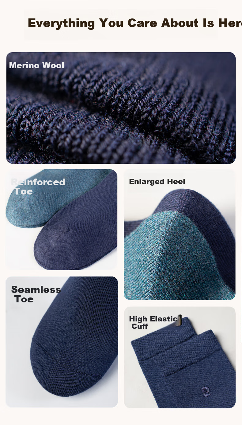 Pierre Cardin 10A Antibacterial Wool Socks for Men Autumn Winter Mid-Calf Sheep Wool Warm Thickened Business Long Socks Gift Box 10