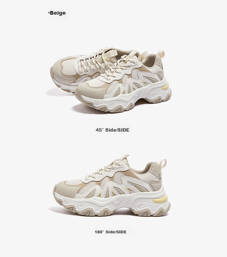 CAMEL Fishbone Shoes 2nd Generation Colorblock Dad Sneakers Thick Sole Sports Casual Shoes L26S283153 Silver Size 36 24