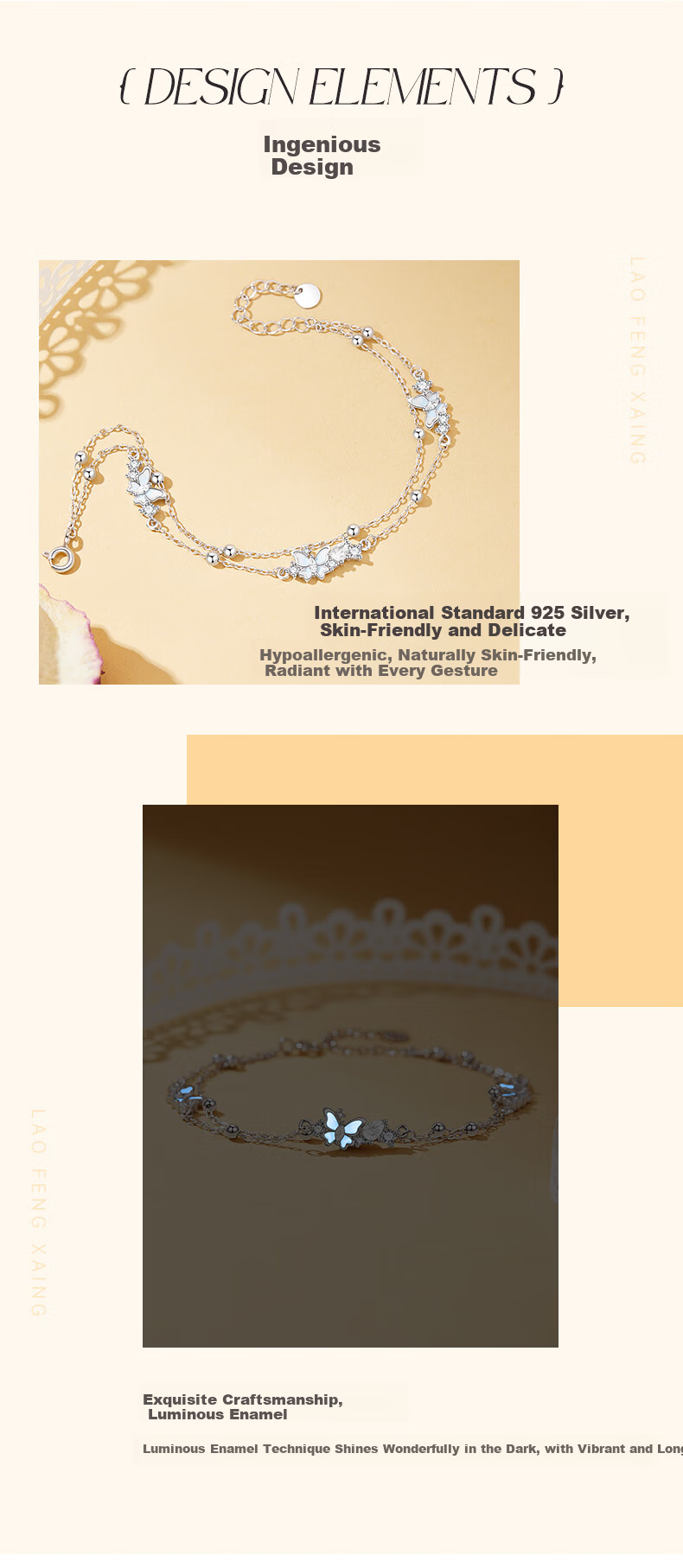 Lao Feng Xiang Silver Bracelet for Women 2026 New Butterfly Luminous Stackable Jewelry Birthday Anniversary Gift for Girlfriend Wife 4