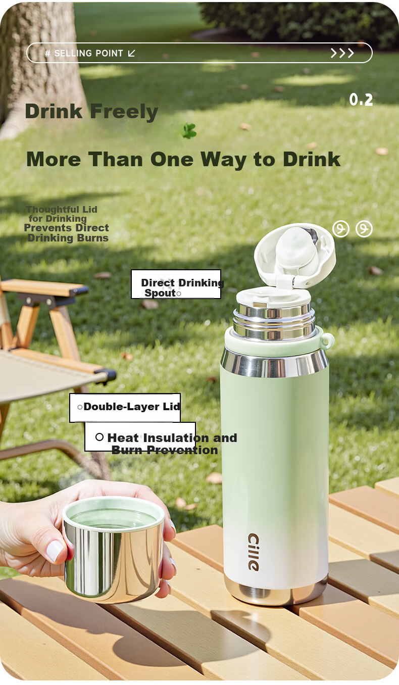 Cille Large Capacity Insulated Mug, 316L Stainless Steel Water Bottle for Men And Women, Outdoor Student Tea Cup, Soft Pink 630ml 4