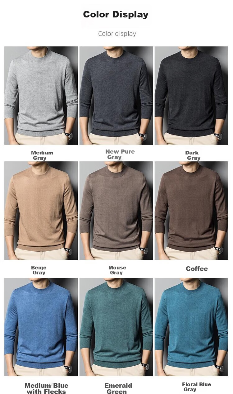 Hengyuanxiang Men's Lightweight Sweater with Wool and Mulberry Silk, Spring and Autumn Thin Knit Turtleneck Base Shirt, Dark Gray, Size M 5