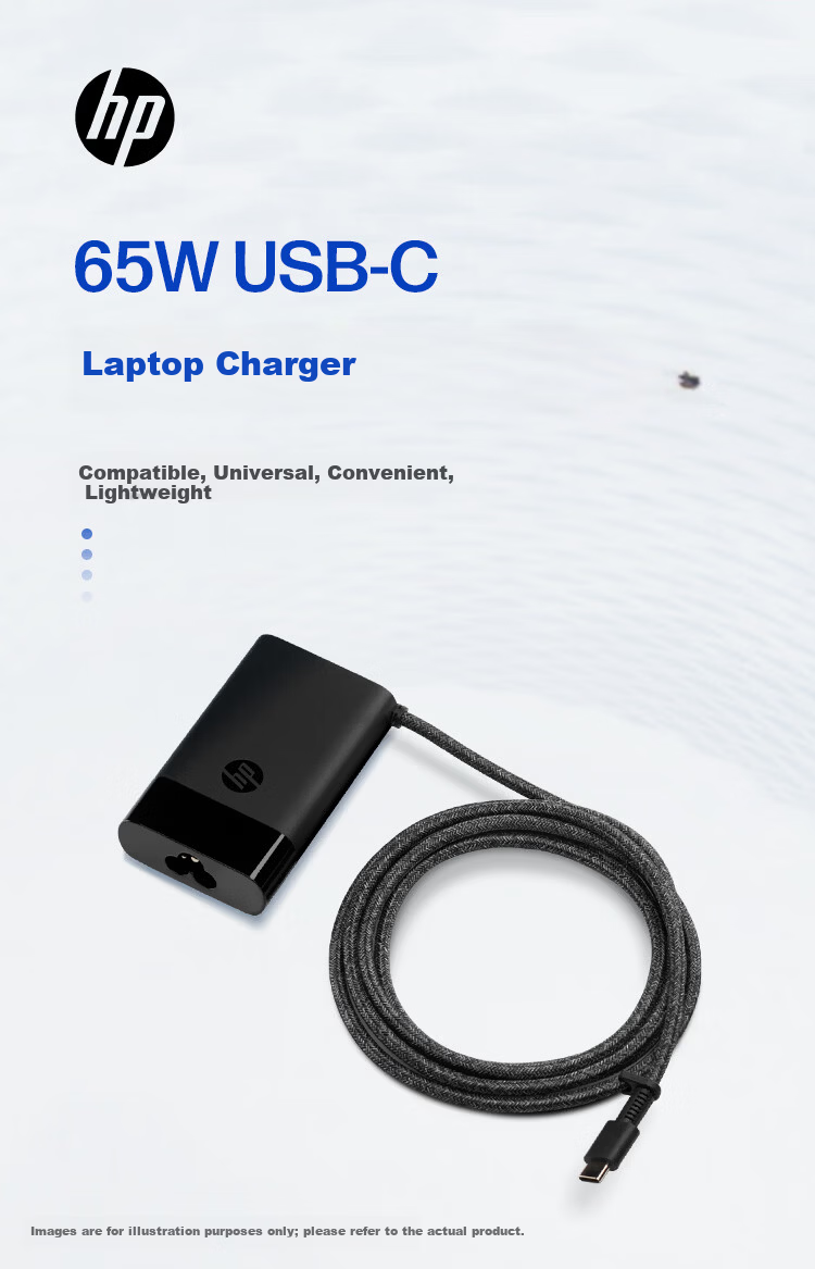 HP Original 65W Type-C Power Adapter Laptop Charger Bundled Travel Portable PD Charger 671R3 with Power Cable Official Standard Package 1