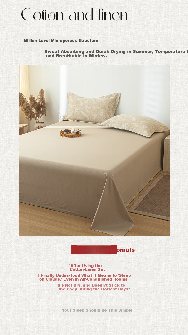 MUJI A-Class Pure Cotton Linen Four-Piece Set Natural Golden Ratio 1.5/1.8m Bed Linen Double Cotton Bedding Set Sheet Duvet Cover 200*230cm 9