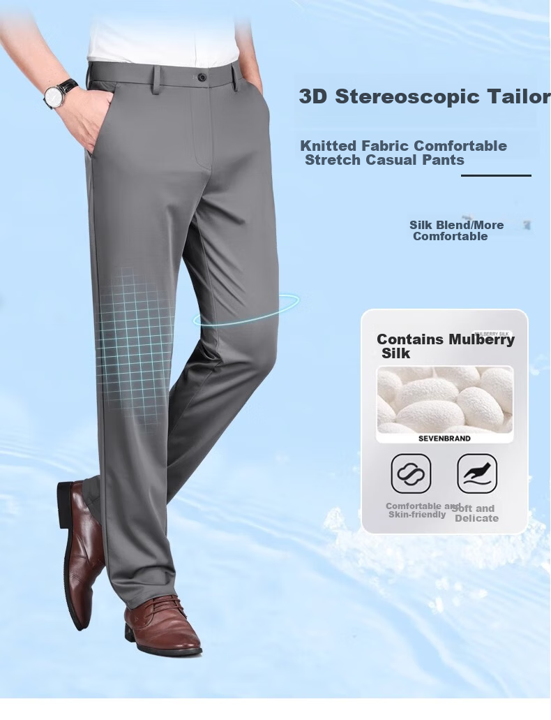 ROMON [Mulberry Silk] High-End Men's Casual Dress Pants, Summer Draping Commuter Business Suit Trousers, Navy Blue, Size 33 6