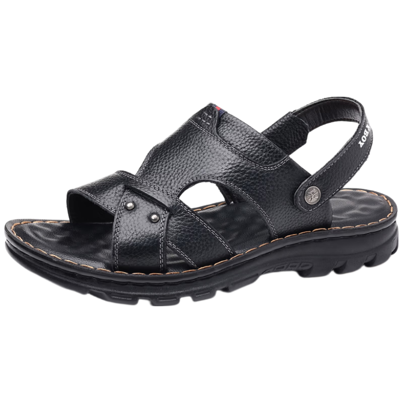 PLAYBOY Men's Sandals 2026 Summer Breathable Beach Shoes Men's Hole Shoes First Layer Cowhide Slippers Black Size 39