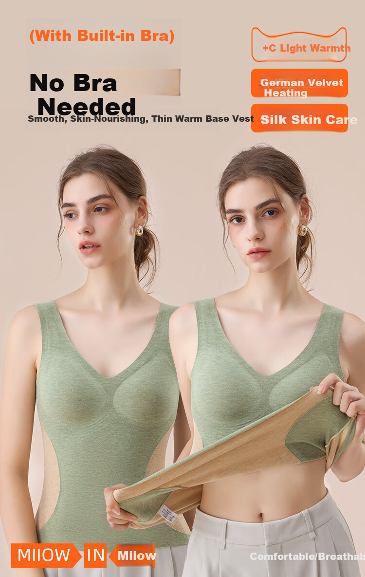 MiiOW Wool And Silk Thermal Vest for Women with Built-In Bra Pads, No Need to Wear Separate Bra, Shapewear Vest, Black, Size L 1