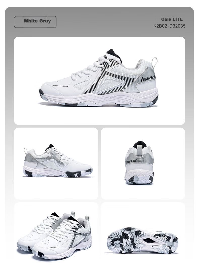 KAWASAKI Badminton Shoes Gale LITE Shock Absorption Wear-Resistant Non-Slip Running Training Sports Shoes D32035 White Gray Size 41 22