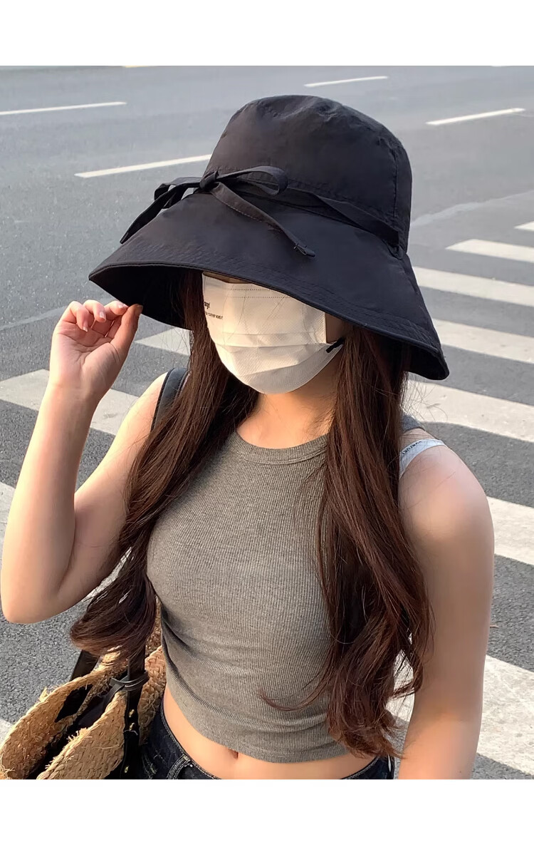 Xueqiman Women's Summer Sun Protection Hat Large Brim Sunshade Hat Face Slimming Natural Look UV Protection Quick-Dry Bucket Hat 19