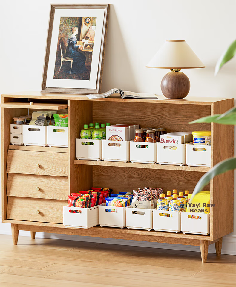 DOCOXO Retractable Storage Box Cabinet Drawer Desktop Snack Miscellaneous Kitchen Organizer Cream White Small Size 4