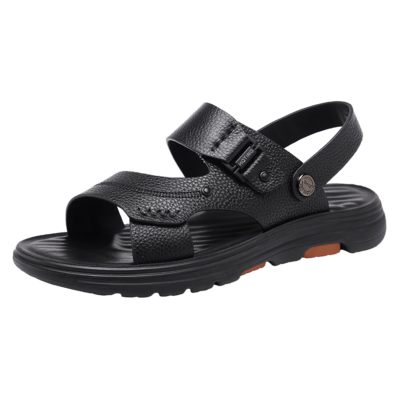 Red Dragonfly Men's Leather Thick Sole Sandals Dual Wear Soft Sole Non-Slip Driving Commuting Beach Shoes WTT261181 Black Size 41