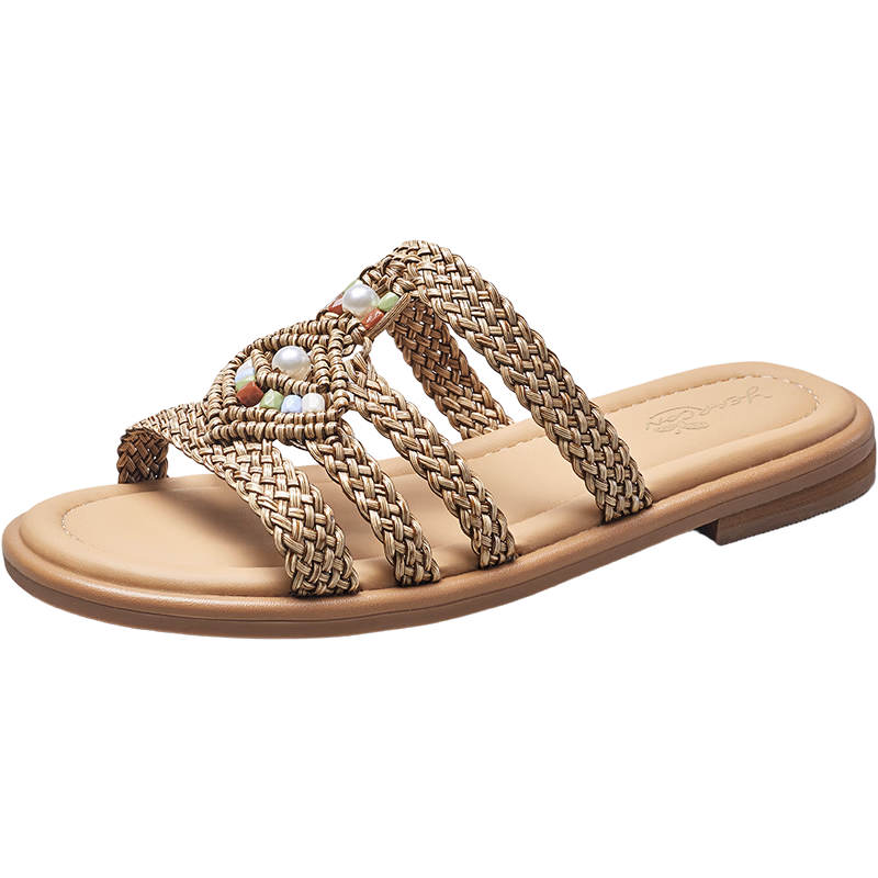 Eierkang Women's Woven Flat Slide Sandals Lazy Vacation Style Beach Slippers 18124W Brown Size 36