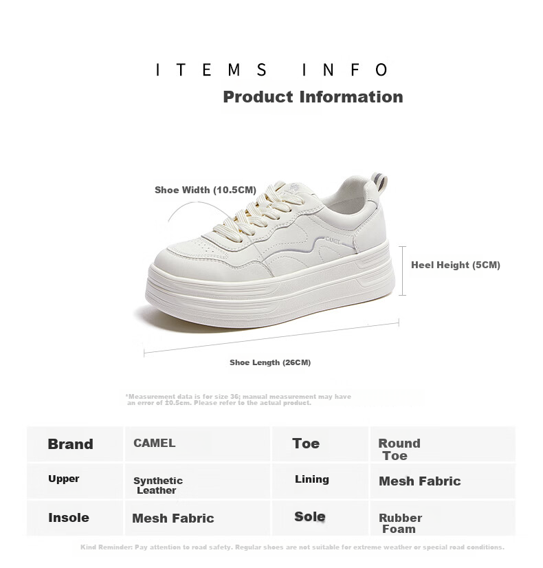 CAMEL Layered Shoes 2nd Generation Women's Versatile Patchwork Sports Casual Thick Sole Sneakers L26S255142 Off-White 38 15