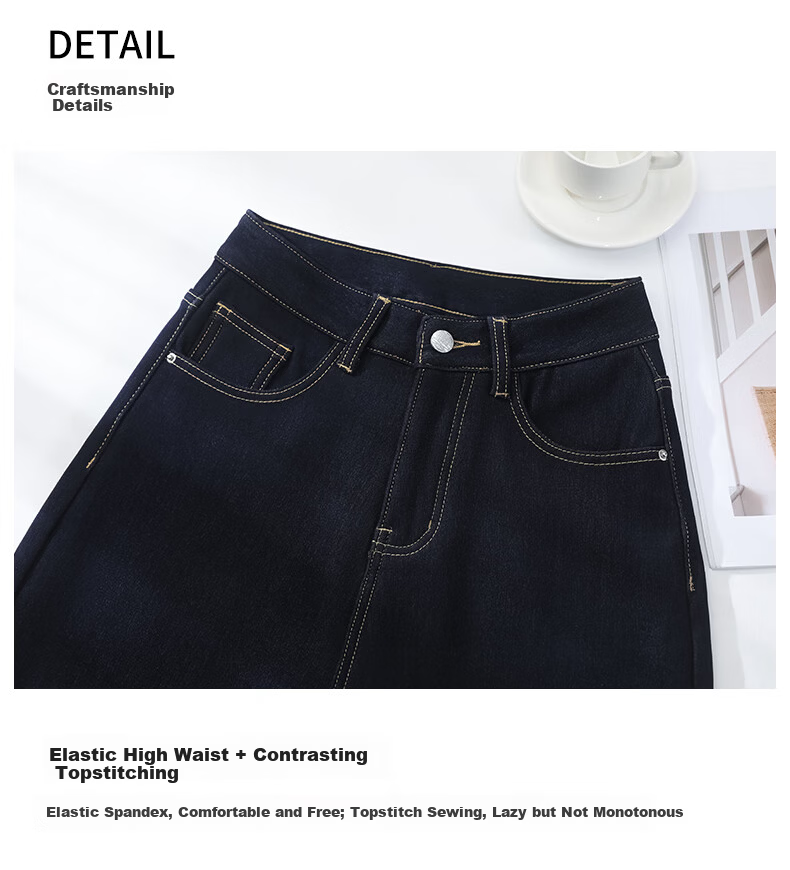 Xueqiman Denim Blue Women's Jeans 2026 Spring New Wrinkle-Resistant Slim Straight High-Waist Wide-Leg Pants 19