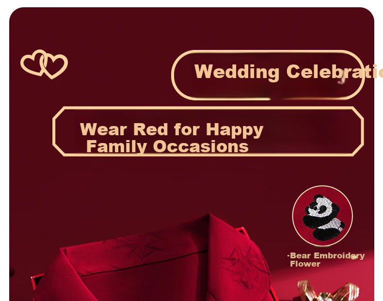 Langsha Red Wedding Pajamas Winter Women's Couple Set Pure Cotton Bamboo Leaf Embroidery New Year Homewear 1