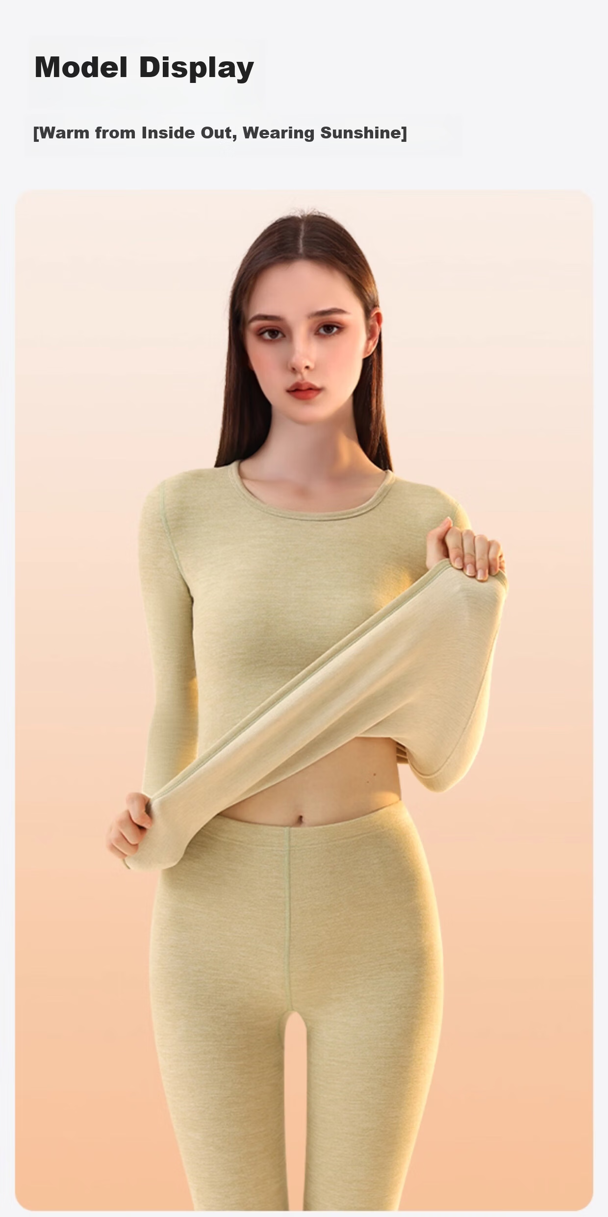 Urban Beauty Women's Thermal Underwear Set Autumn Long Johns Winter Cashmere Silk Cold-Resistant Derong Heating Crew Neck Seam-Locked Set 13