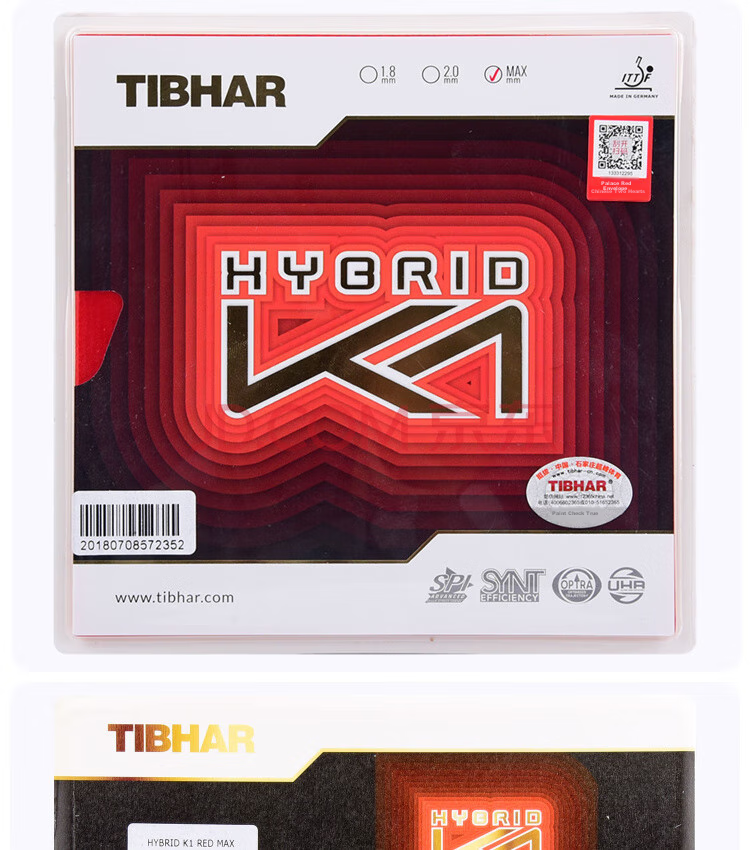 TIBHAR Hybrid Blue K1 PLUS Table Tennis Rubber, Imported Sticky Rubber, Red MAX 3