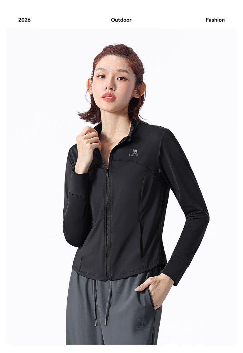 CAMEL Original Yarn Sun Protection Jacket Women Stand Collar Slim Cool Sports Jacket Y26BZ3L0029 Phantom Black S 20