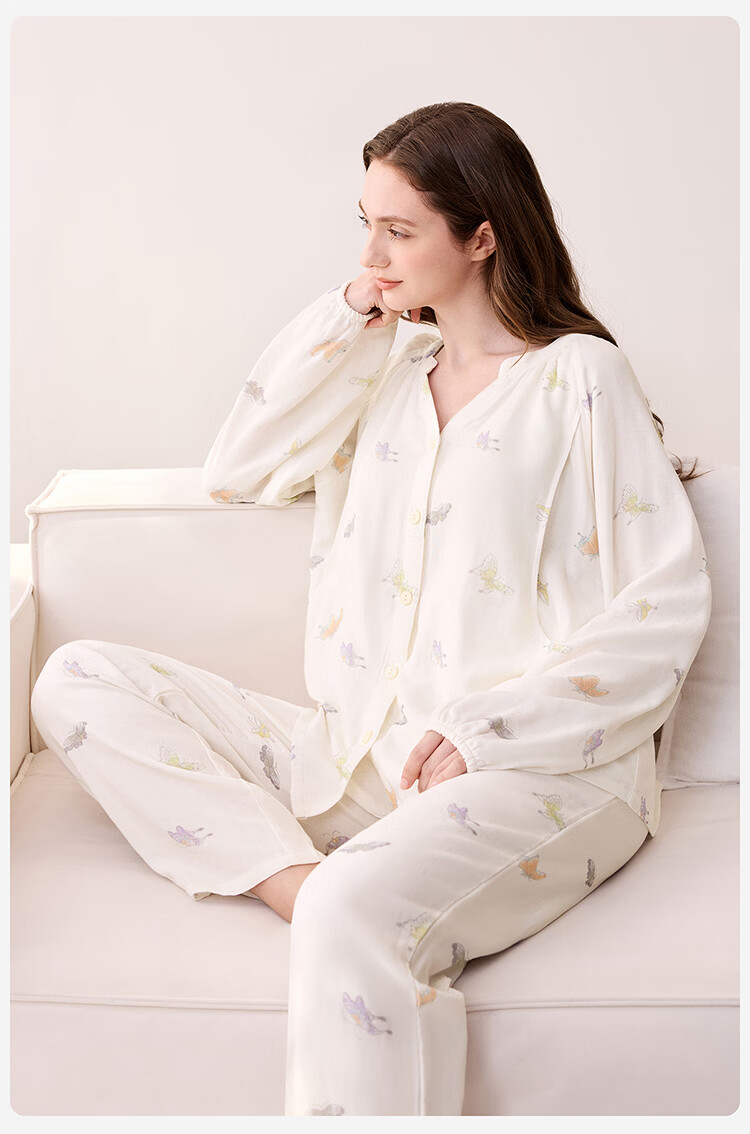 YEEHOO 26 New Maternity Postpartum Homewear 10A Antibacterial Bamboo Cotton Yarn Pajamas Full Pregnancy Air Conditioning Wear Blue M 19