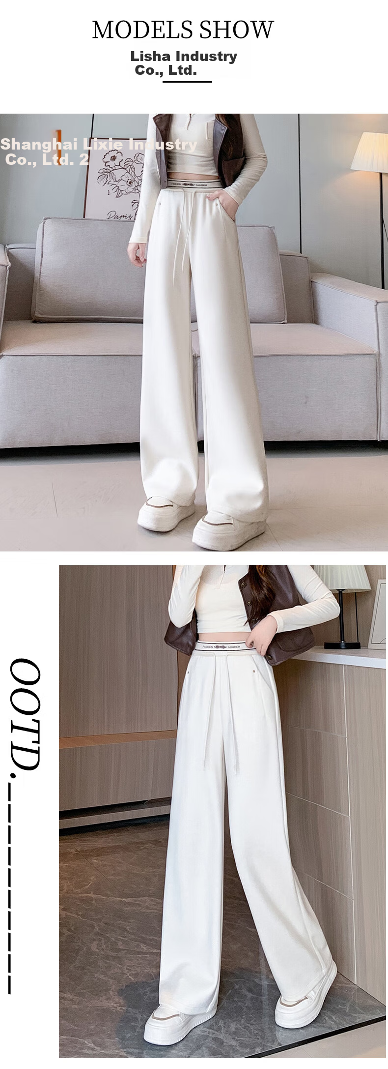 Langsha Spring Women's Pants Mulberry Silk Wool Wide-Leg Thick High-Waist Straight Casual Trousers 13