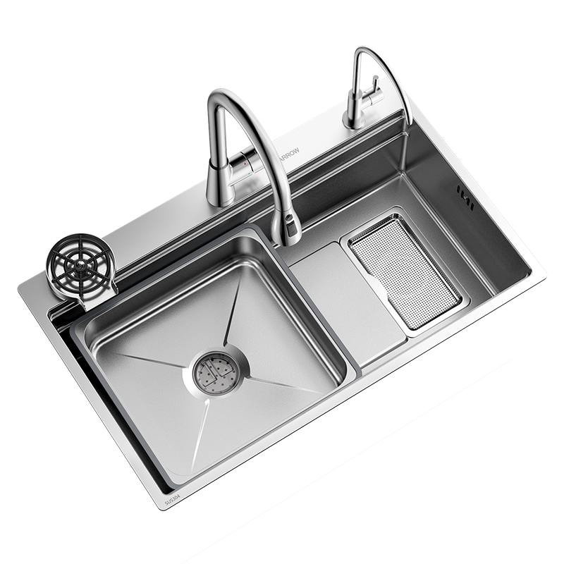 Arrow Brand Baibao Basin Large Single Sink 4MM Thickened Kitchen Vegetable Washing Basin Household 304 Stainless Steel Double Rail Debris Collection Sink
