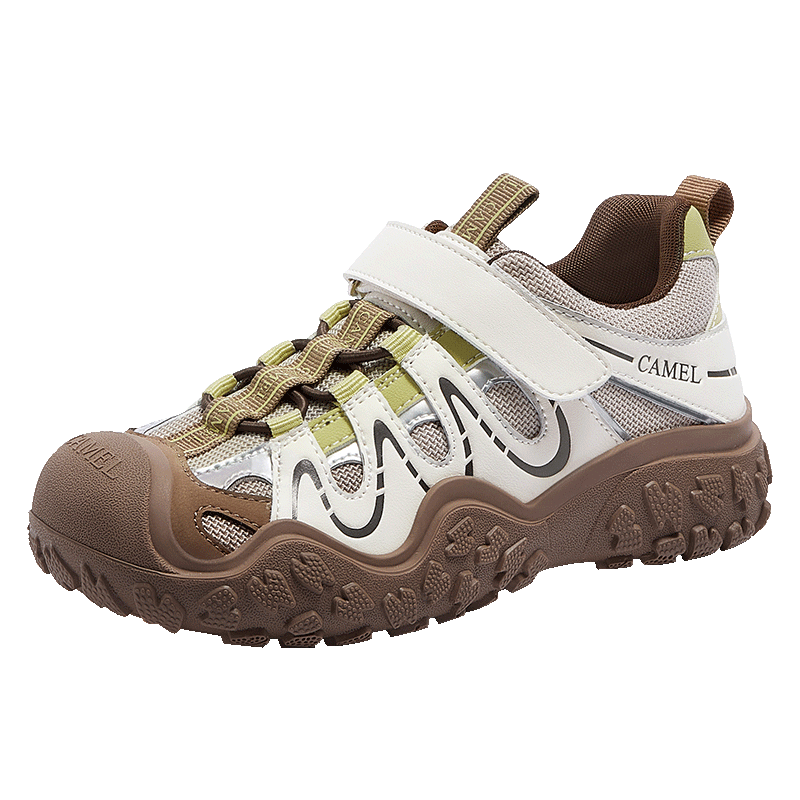 CAMEL Aurora Cute Casual Kids Velcro Mountaineering Shoes L66S202026 Beige/Coffee/Green Size 36