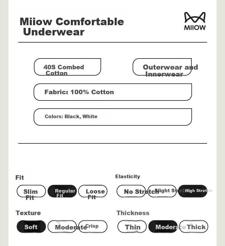 MiiOW 100% Combed Cotton Antibacterial Men's Short Sleeve T-Shirt Black 2XL Spring Autumn Base Layer 11
