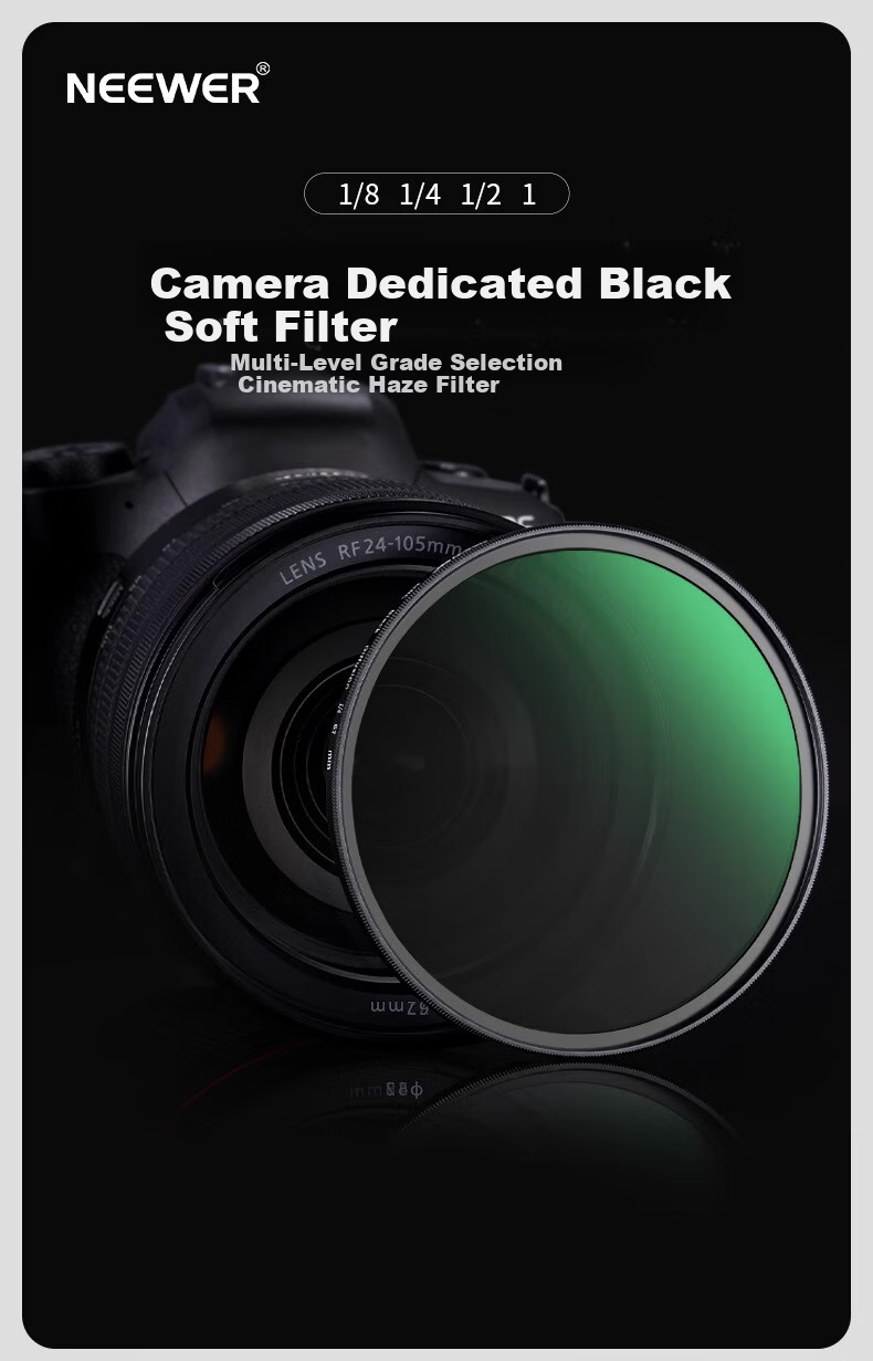 NEEWER CPL & 1/4 Black Soft Filter Soft Light Beauty Soft Focus Haze Filter for Mirrorless DSLR Camera 1/4 Black Soft Filter Portrait Light Softening Matte 72MM 1