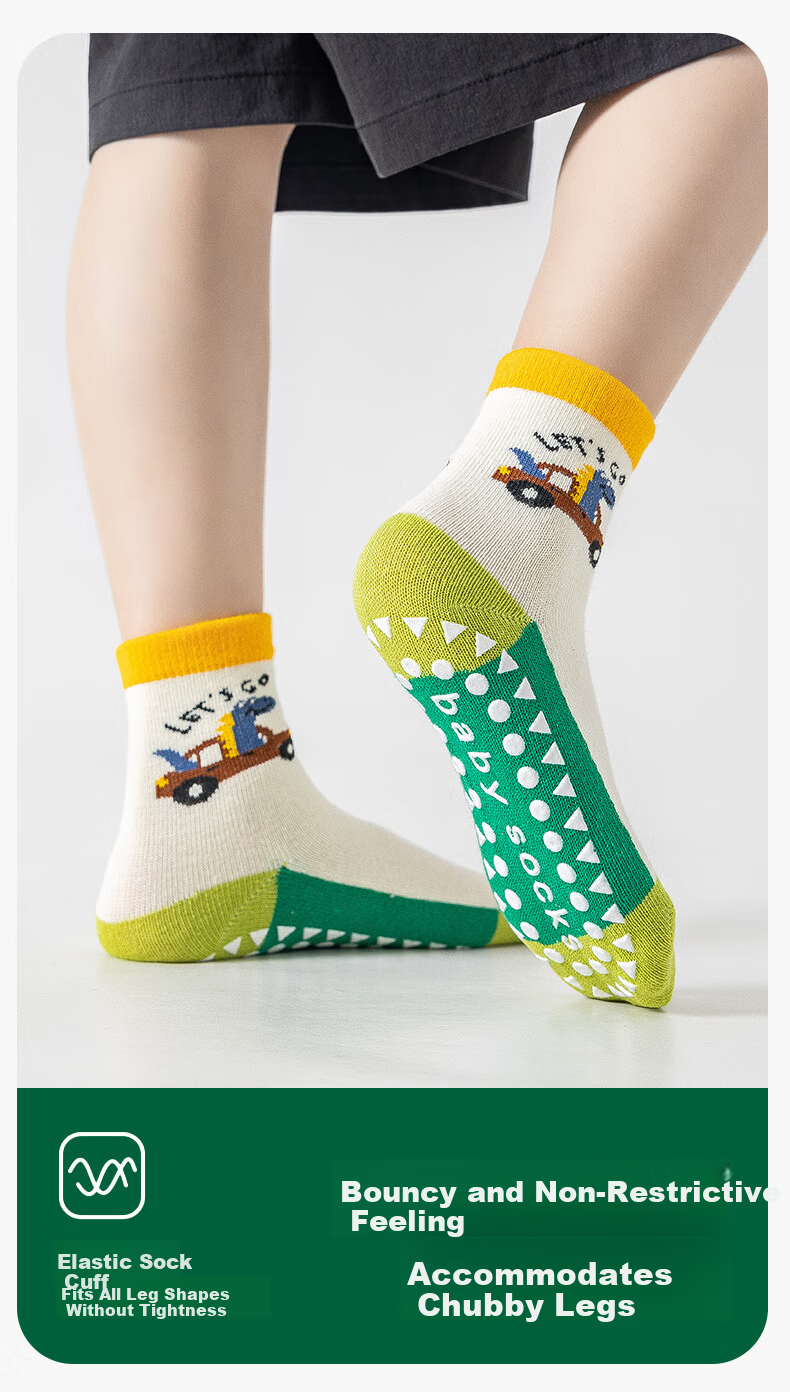 MiiOW Kids Non-Slip Anti-Cold Cotton Autumn Winter Boys Floor Socks Cartoon Green Dinosaur Sports Indoor Baby Socks 7