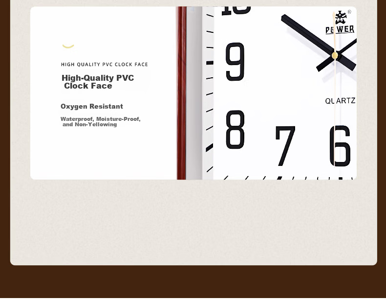 POWER Bawang Wall Clock Luminous Living Room Perpetual Calendar Square Quartz Wall Clock 37cm Wood Grain Color 20