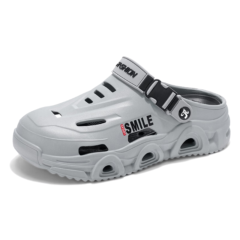 TonLion Men's Sandals 2026 Summer Breathable Hole Shoes Thick Sole Dual-Purpose Beach Slippers Gray Size 44-45