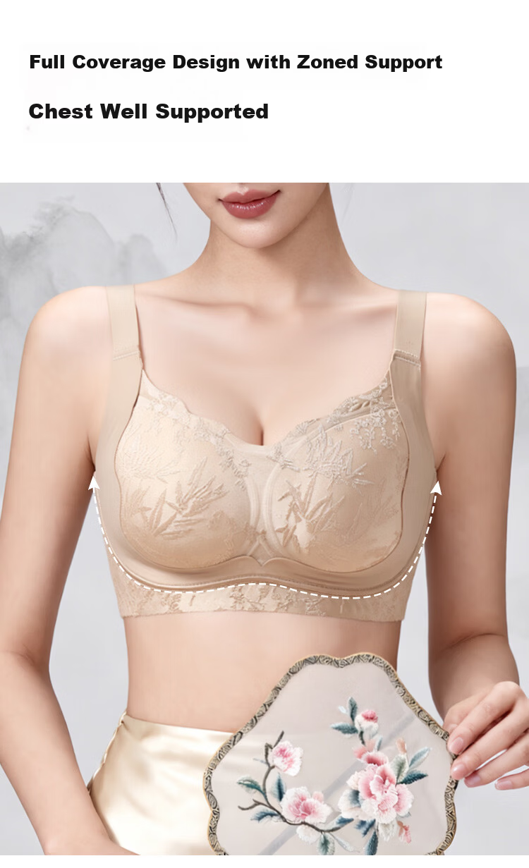 Tingmei 26 Years Jacquard Uplift Anti-Sagging Bra for Women, Lift and Gather, Side Support, Semi-Fixed Cotton Cup, Wireless Bra 5