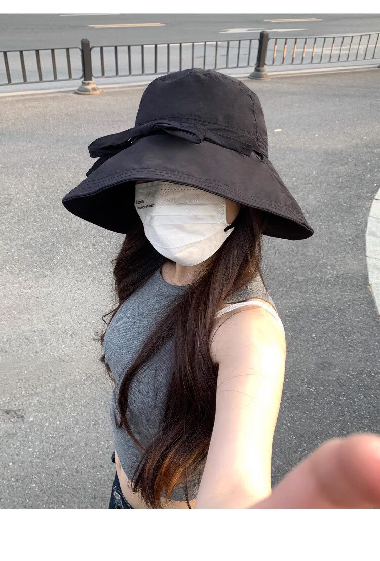 Xueqiman Women's Summer Sun Protection Hat Large Brim Sunshade Hat Face Slimming Natural Look UV Protection Quick-Dry Bucket Hat 15