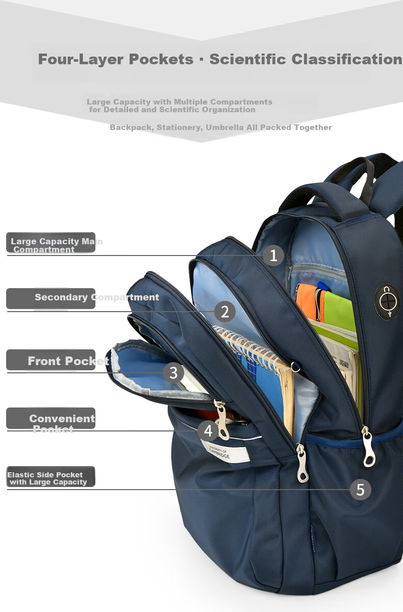 UNIVERSITY OF CAMBRIDGE Large Capacity Backpack for Junior and Senior High School Students, Lightweight School Bag for Upper Primary Boys 3