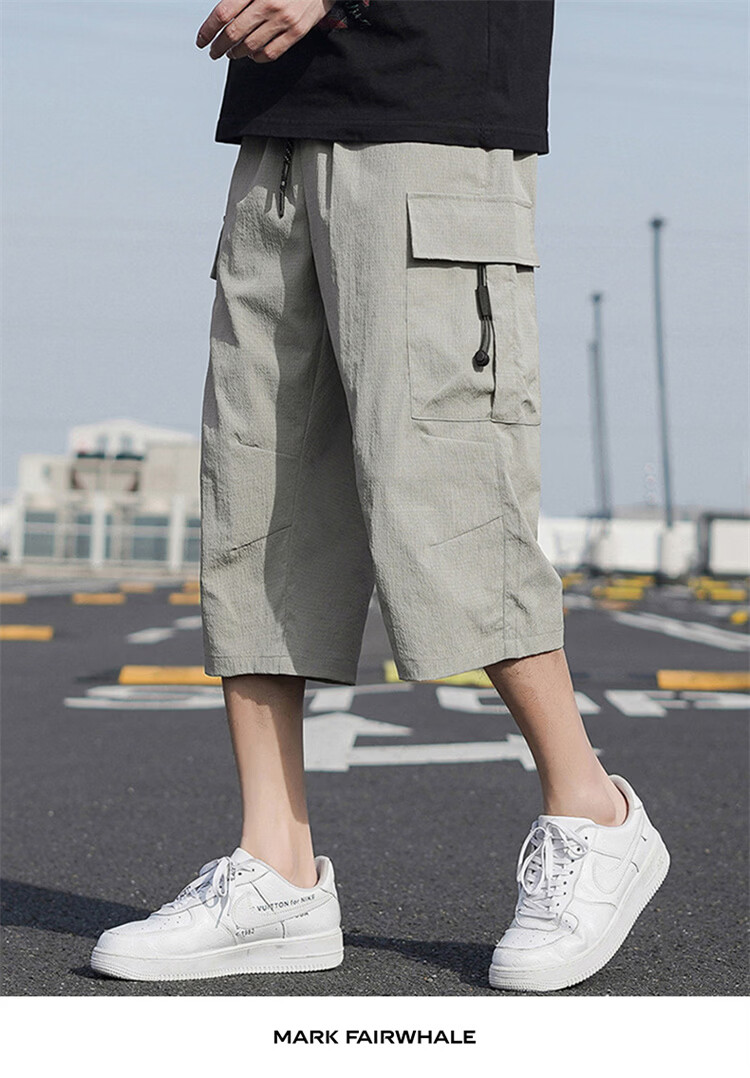 MARK FAIRWHALE Men's Summer Lightweight Cargo Cool Straight Casual Shorts Loose Fit Seven-Point Pants Gray M 8